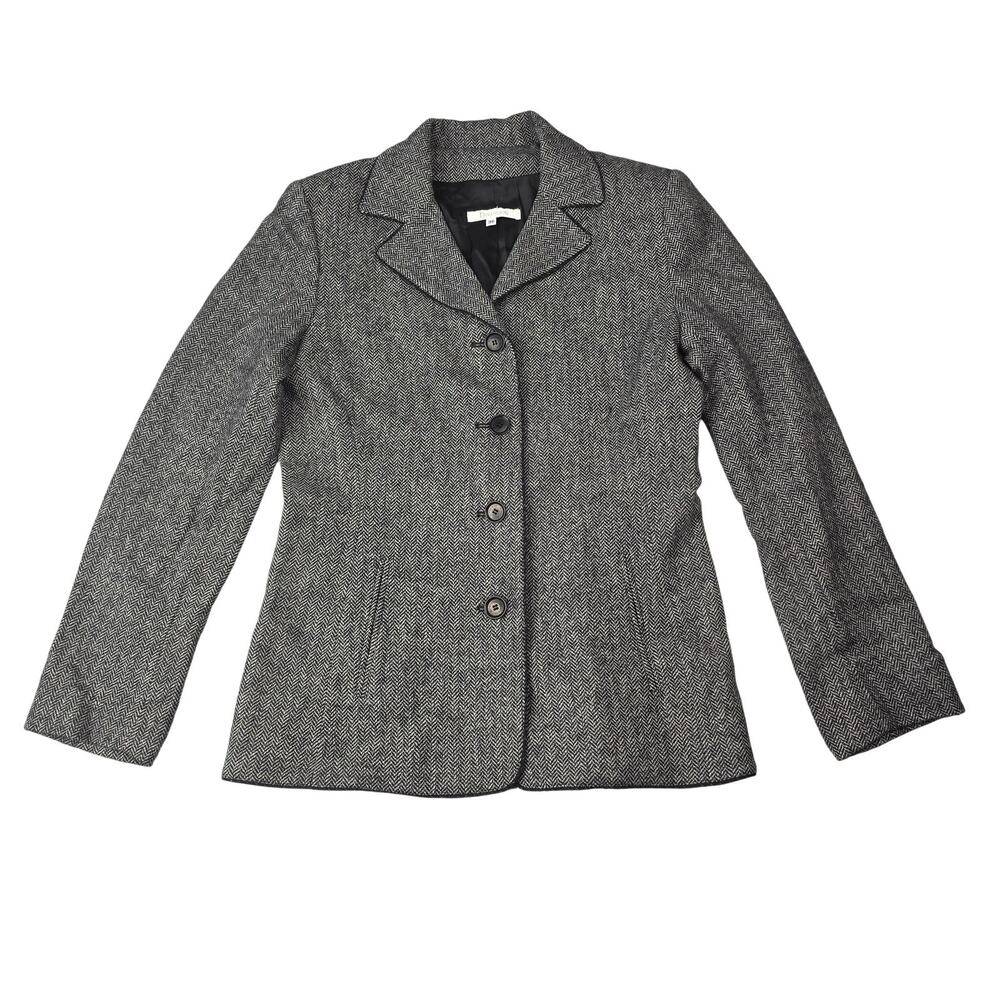 Dimension Blazer Jacket Womens 36 Gray Wool Herringbone Tweed Lined Career Work